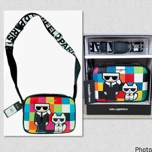 NWT Rare KARL LAGERFELD Cat Maybelle Camera Multi Color Crossbody Bag Gift  Box